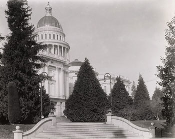 East side of the State Capitol showing the steps that lead up to the building circa 1910