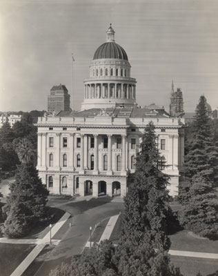 An elevated view of the south side of the State Capitol